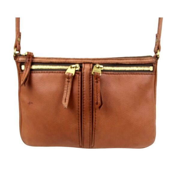 FOSSIL TAN BROWN GENUINE LEATHER CROSSBODY MESSENGER SHOULDER BAG HANDBAG PURSE - Picture 1 of 14